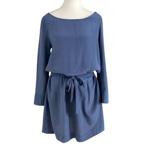 SEE BY CHLOÉ SHIMMER BLUE 100% SILK BELTED SHIFT DRESS - 4